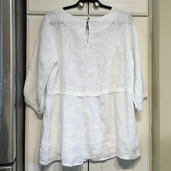 Alessia Pacini White Linen Embroidered Top Size Large - Picture 2 of 5